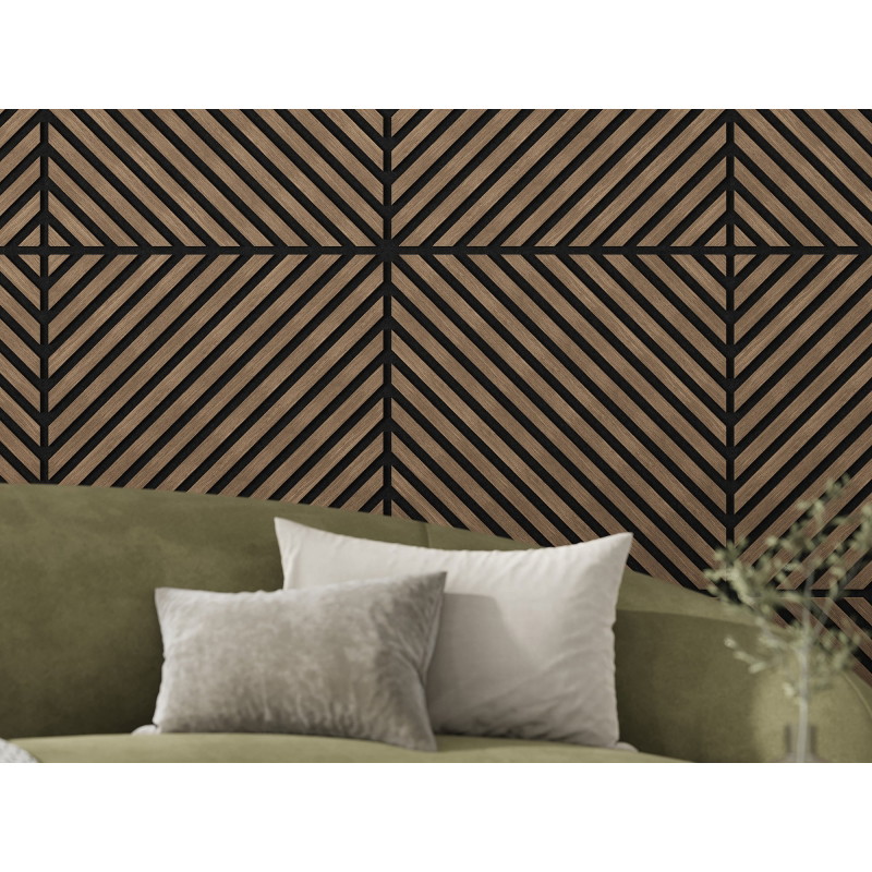 Mexen Linea 39 Panneau mural acoustique 60 x 60 cm (4 pièces), feutre 9 mm, placage technique, Noyer Foncé - S110-60607-39-044