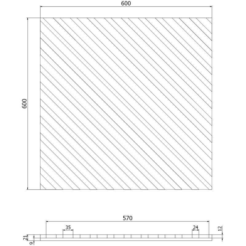 Mexen Linea 39 panneau mural acoustique 60 x 60 cm (4 pièces), feutre 9 mm, placage technique, Chêne Noir - S110-60607-39-046