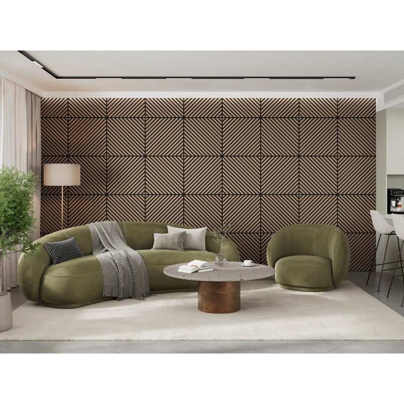 Mexen Linea 39 panneau mural acoustique 60 x 60 cm (4pcs), feutre 9 mm, placage technique, Noyer Clair - S110-60607-39-047