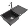 Mexen Leo évier en granit 1-bassine avec égouttoir et robinet de cuisine Duero, noir tacheté - 6501-76-671600-00