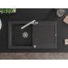 Mexen Leo évier en granit 1-bassine avec égouttoir et robinet de cuisine Duero, noir tacheté - 6501-76-671600-00