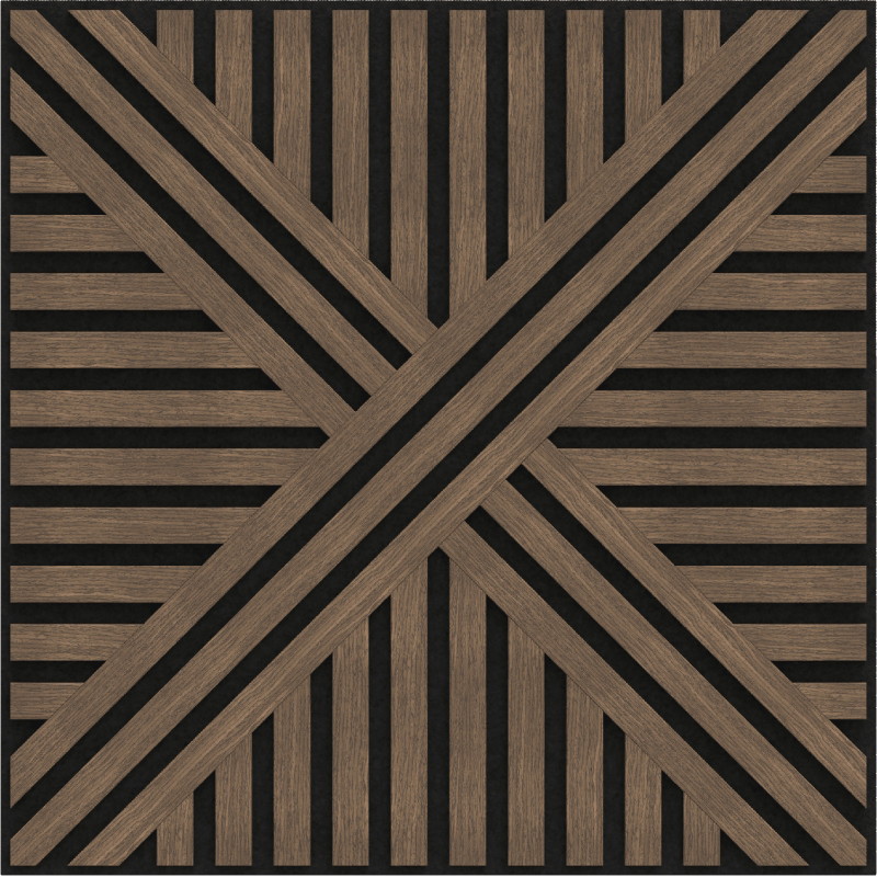 Mexen Linea 05 panneau mural acoustique 60 x 60 cm (4 pièces), feutre 9 mm, placage technique, Noyer Foncé - S110-60607-05-044