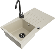 Mexen Cesar évier de cuisine en granit 1 cuve avec égouttoir et robinet de cuisine Telma, beige - 6514-69-670200-70