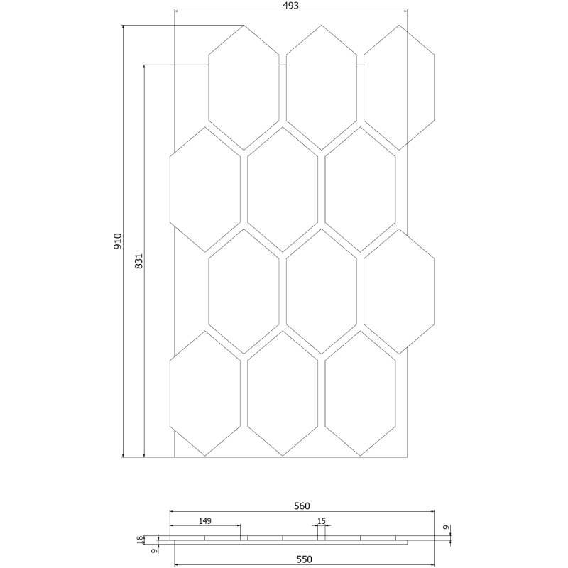Mexen Lam-B lamelles murales 275 x 30 cm, panneau HDF 4 mm, placage technique, Chêne Sable - S100-275307-3015-001