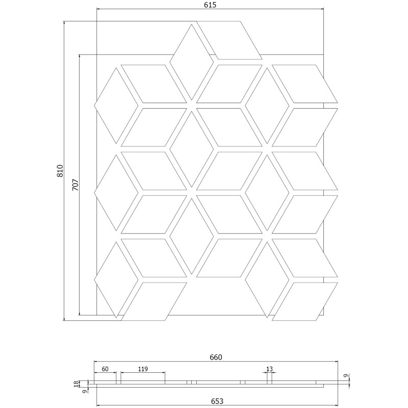 Mexen Form 02 panneau mural acoustique 81 x 66 cm (4 pcs), feutre 9 mm, placage technique, Chêne Blanchi - S111-81667-02-040