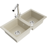 Mexen Mario évier en granit 2 bacs avec robinet de cuisine Duero, beige - 6504-69-671600-00