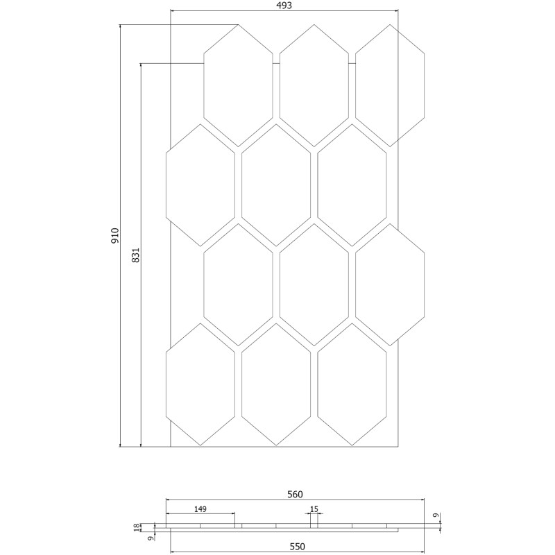 Mexen Form 01 panneau mural acoustique 91 x 56 cm (4 pièces), feutre 9 mm, placage technique, Chêne Classique