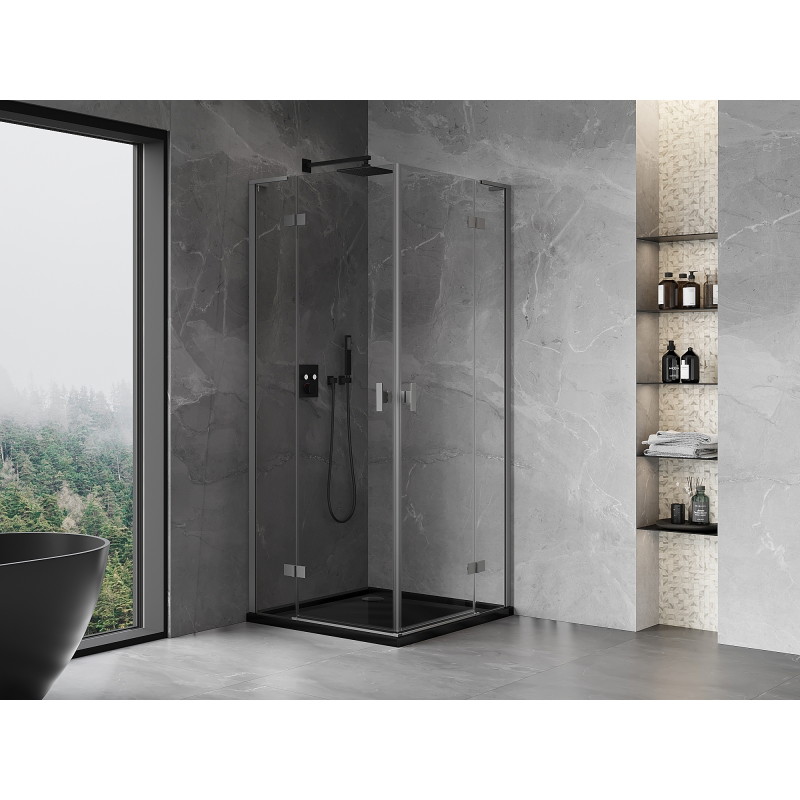 Mexen Mist-H L Duo cabine de douche pivotante 80 x 80 cm, transparent, métal pistolet - 8A5L-080L-080P-95-00