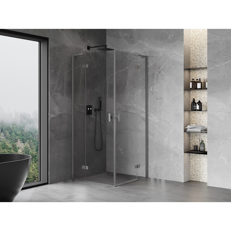 Mexen Mist-H L Duo cabine de douche pivotante 80 x 80 cm, transparent, métal pistolet - 8A5L-080L-080P-95-00