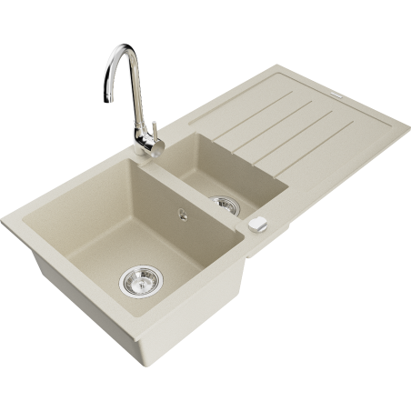 Mexen Andres évier en granit 1,5 bac avec égouttoir et robinet de cuisine Telma, beige - 6515-69-670200-00