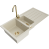Mexen Andres évier en granit 1,5 bassins avec égouttoir et robinet de cuisine Telma, beige - 6515-69-670200-50