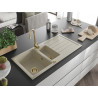 Mexen Andres évier en granit 1,5 bassins avec égouttoir et robinet de cuisine Telma, beige - 6515-69-670200-50