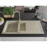 Mexen Andres évier en granit 1,5 bassins avec égouttoir et robinet de cuisine Telma, beige - 6515-69-670200-50