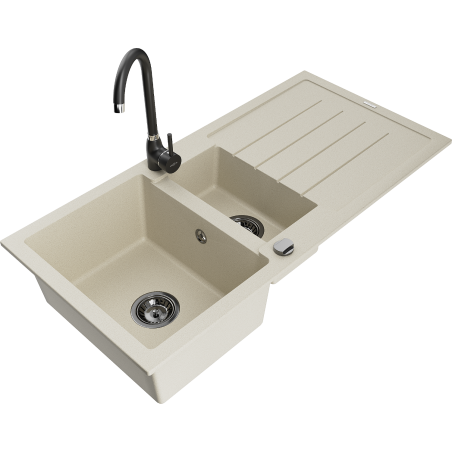 Mexen Andres évier en granit 1,5 bac avec égouttoir et mitigeur Telma, beige - 6515-69-670200-70