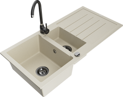 Mexen Andres évier en granit 1,5 bac avec égouttoir et mitigeur Telma, beige - 6515-69-670200-70