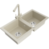 Mexen Mario évier en granit 2 bacs avec robinet de cuisine Duero, beige - 6504-69-671600-69