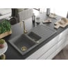 Mexen Andres évier en granit 1,5 cuve avec égouttoir et robinet de cuisine Telma, gris - 6515-71-670200-50