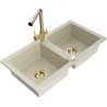 Mexen Mario Évier en granit 2 bacs avec robinet de cuisine Duero, beige - 6504-69-671600-50