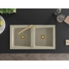 Mexen Mario Évier en granit 2 bacs avec robinet de cuisine Duero, beige - 6504-69-671600-50