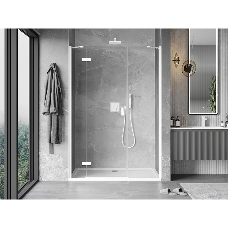 Mexen Mist-H porte de douche pivotante gauche 125 cm, transparente, blanche - 8A5-125-001-20-00-L