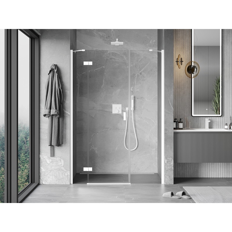 Mexen Mist-H porte de douche pivotante gauche 125 cm, transparente, blanche - 8A5-125-001-20-00-L