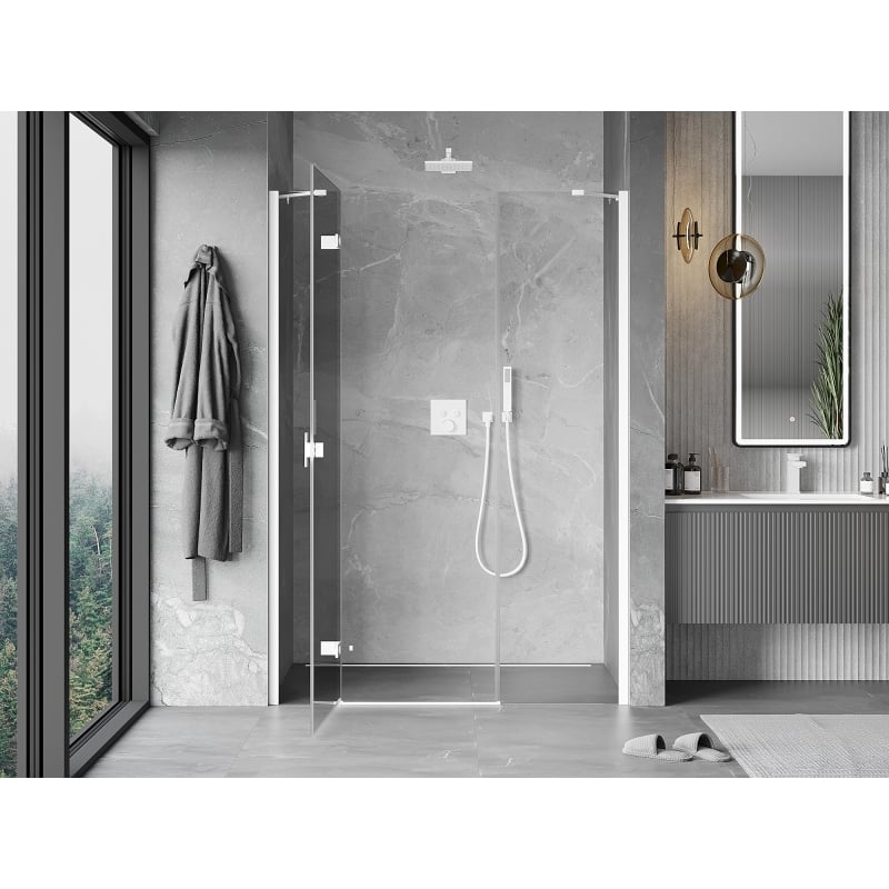 Mexen Mist-H porte de douche pivotante gauche 130 cm, transparente, blanche - 8A5-130-001-20-00-L