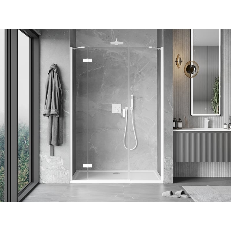 Mexen Mist-H porte de douche pivotante gauche 140 cm, transparent, blanc - 8A5-140-001-20-00-L