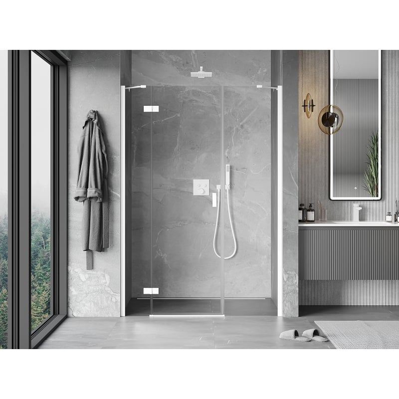 Mexen Mist-H porte de douche pivotante gauche 145 cm, transparent, blanc - 8A5-145-001-20-00-L