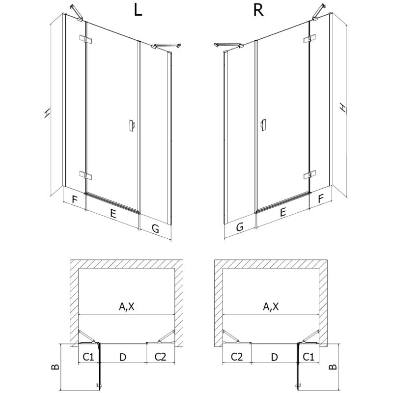 Mexen Mist-H porte de douche battante gauche 145 cm, transparent, métal gun - 8A5-145-001-95-00-L