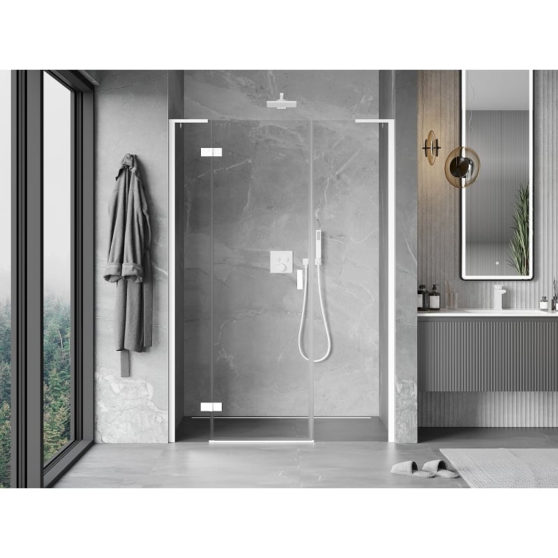 Mexen Mist-H L porte de douche pivotante gauche 125 cm, transparente, blanche - 8A5L-125-001-20-00-L