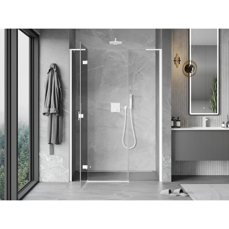 Mexen Mist-H L porte de douche pivotante gauche 140 cm, transparent, blanc - 8A5L-140-001-20-00-L