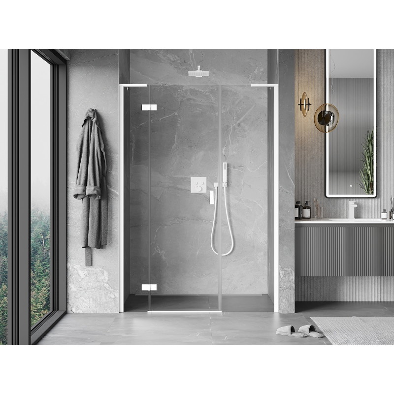 Mexen Mist-H L porte de douche battante gauche 150 cm, transparente, blanche - 8A5L-150-001-20-00-L