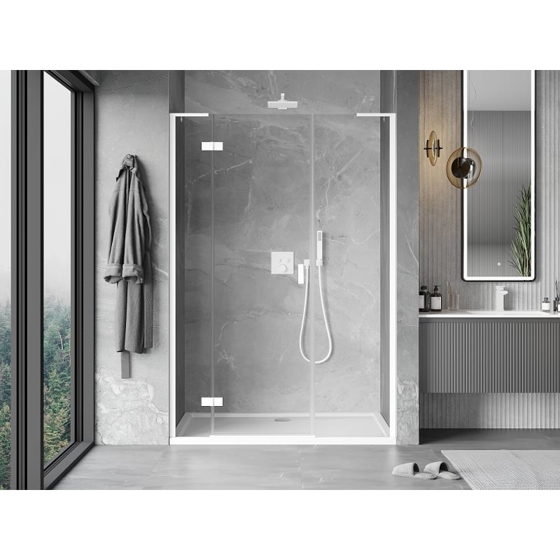 Mexen Mist-H L porte de douche battante gauche 150 cm, transparente, blanche - 8A5L-150-001-20-00-L