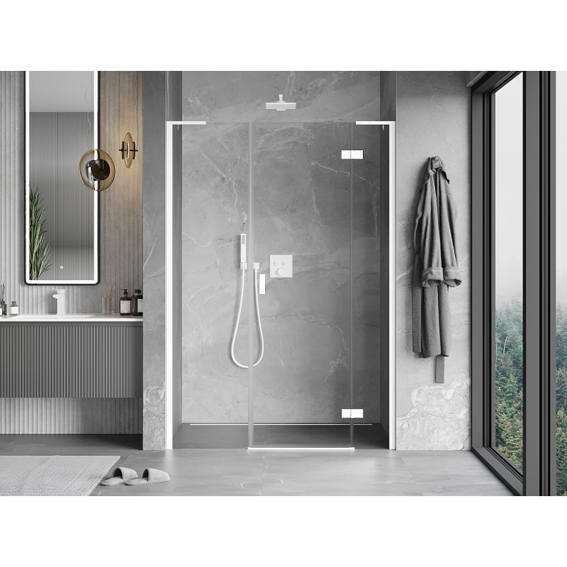 Mexen Mist-H L porte de douche pivotante droite 130 cm, transparente, blanche - 8A5L-130-001-20-00-P