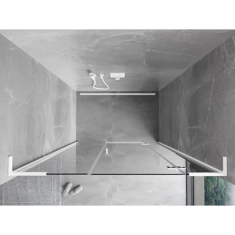 Mexen Mist-H L porte de douche pivotante droite 130 cm, transparente, blanche - 8A5L-130-001-20-00-P