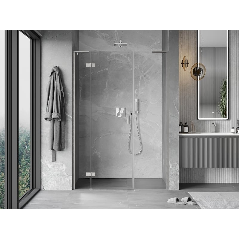 Mexen Mist-H L portes de douche pivotantes à gauche 135 cm, transparentes, nickel brossé - 8A5L-135-001-97-00-L
