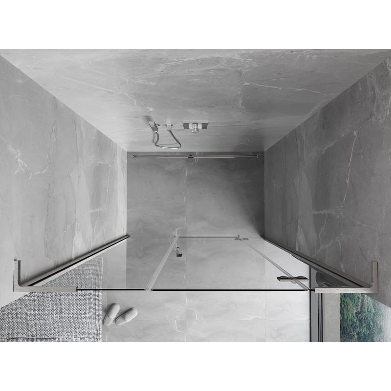 Mexen Mist-H L porte de douche pivotante droite 145 cm, transparent, nickel brossé - 8A5L-145-001-97-00-P