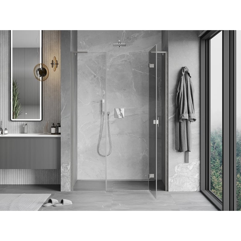 Mexen Mist-H L porte de douche pivotante droite 155 cm, transparente, nickel brossé - 8A5L-155-001-97-00-P