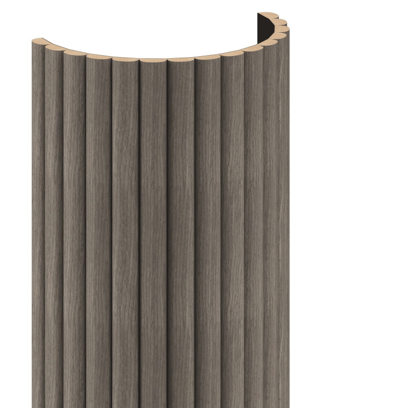 Mexen Ovalo 03 lattes murales rainurées flexibles 280 x 36 cm, placage technique, Chêne Gris - S130-280-03-043