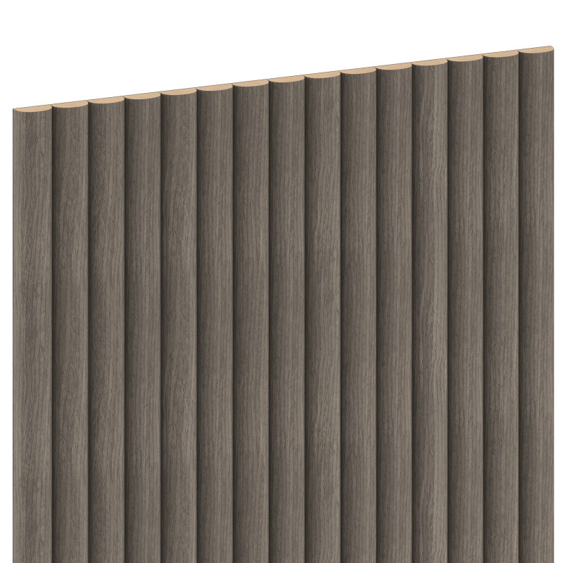 Mexen Ovalo 03 lattes murales rainurées flexibles 280 x 36 cm, placage technique, Chêne Gris - S130-280-03-043