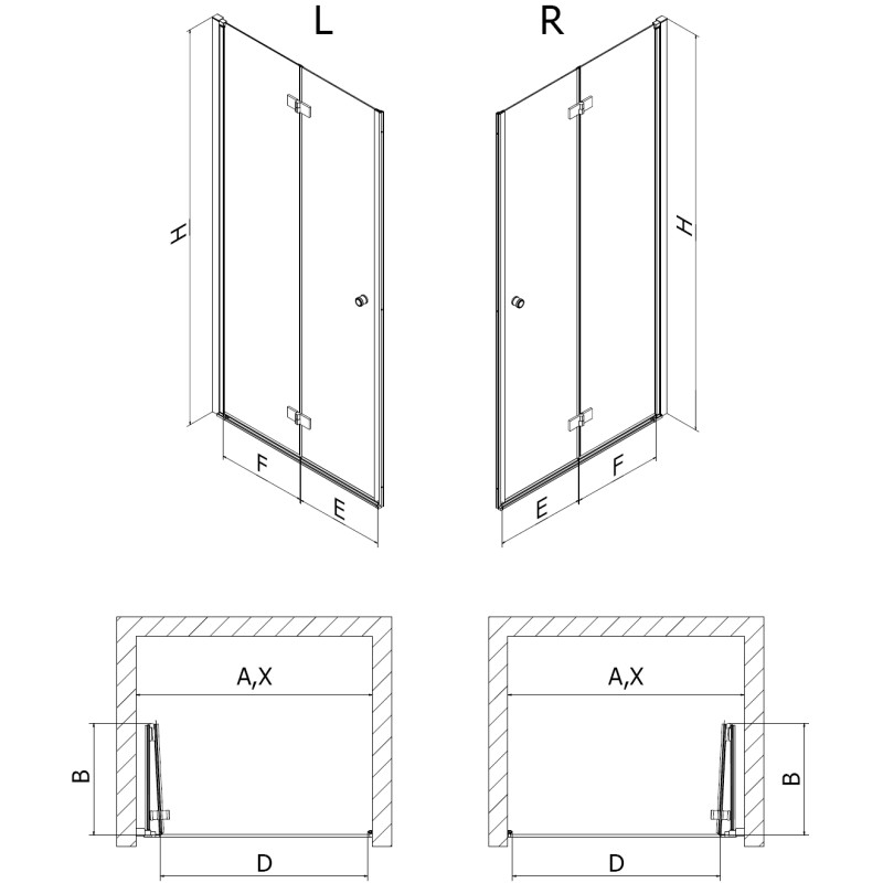 Mexen Mist-F porte de douche pliante droite 90 cm, transparent, nickel brossé - 8A6-090-000-97-00-P