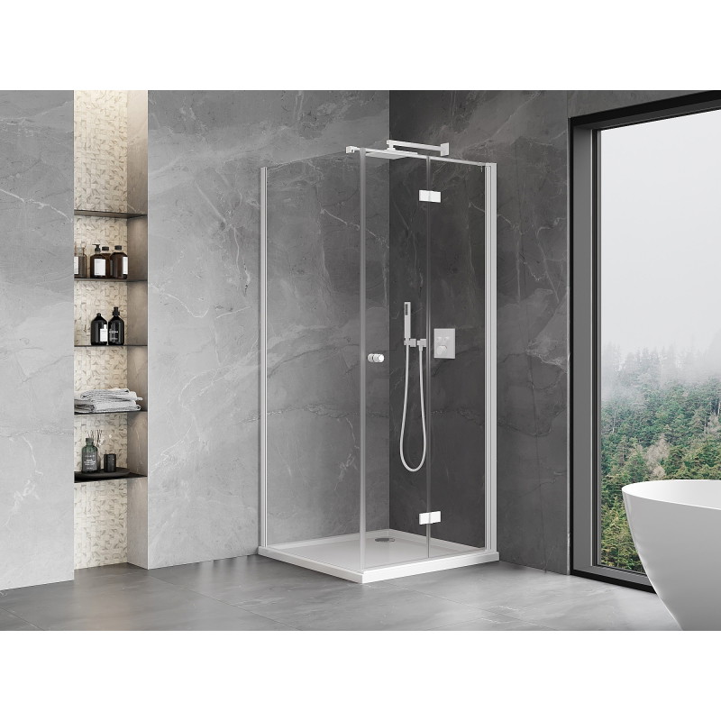 Mexen Mist-F cabine de douche pliable droite 80 x 80 cm, transparente, blanche - 8A6T-080-080-20-00-P