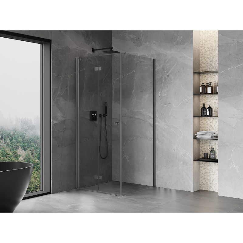 Mexen Mist-F cabine de douche pliable gauche 80 x 80 cm, transparent, gris canon brossé - 8A6T-080-080-66-00-L