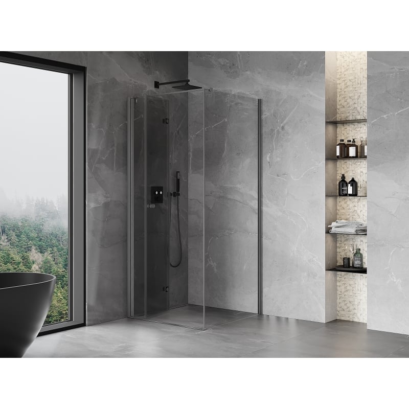 Mexen Mist-F cabine de douche pliable gauche 90 x 90 cm, transparent, gris canon brossé - 8A6T-090-090-66-00-L