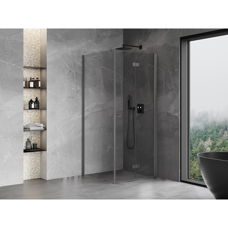 Mexen Mist-F cabine de douche pliante droite 90 x 90 cm, transparent, gris canon brossé - 8A6T-090-090-66-00-P