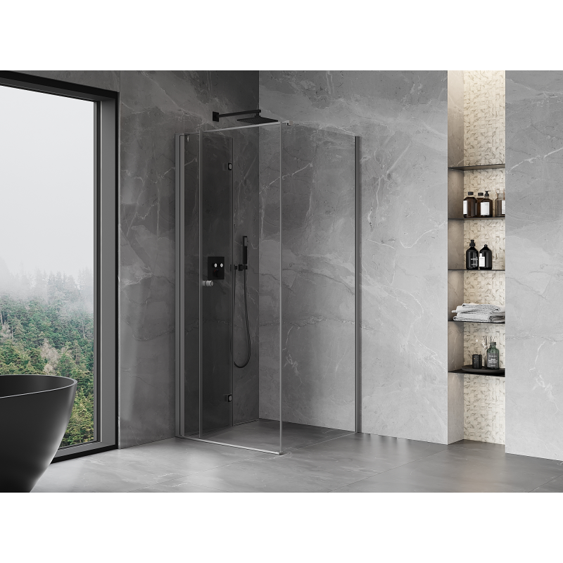 Mexen Mist-F cabine de douche pliante gauche 70 x 70 cm, transparent, métal canon - 8A6T-070-070-95-00-L