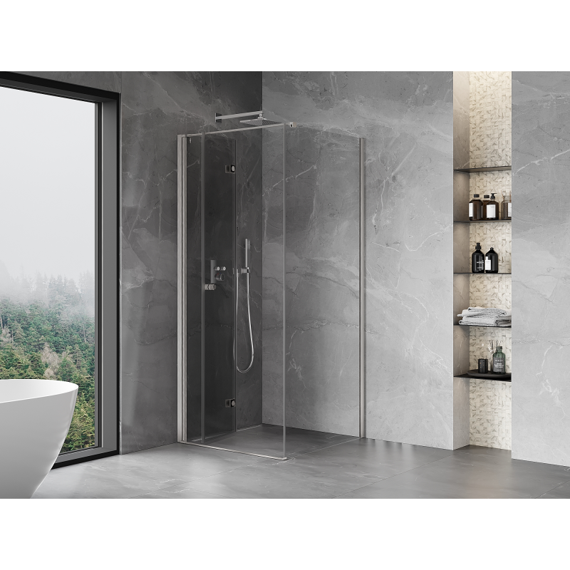 Mexen Mist-F cabine de douche pliante gauche 85 x 85 cm, transparent, nickel brossé - 8A6T-085-085-97-00-L