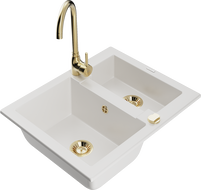 Mexen Carlos évier en granit 1,5 bac avec mitigeur de cuisine Telma, blanc - 6518-20-670200-50