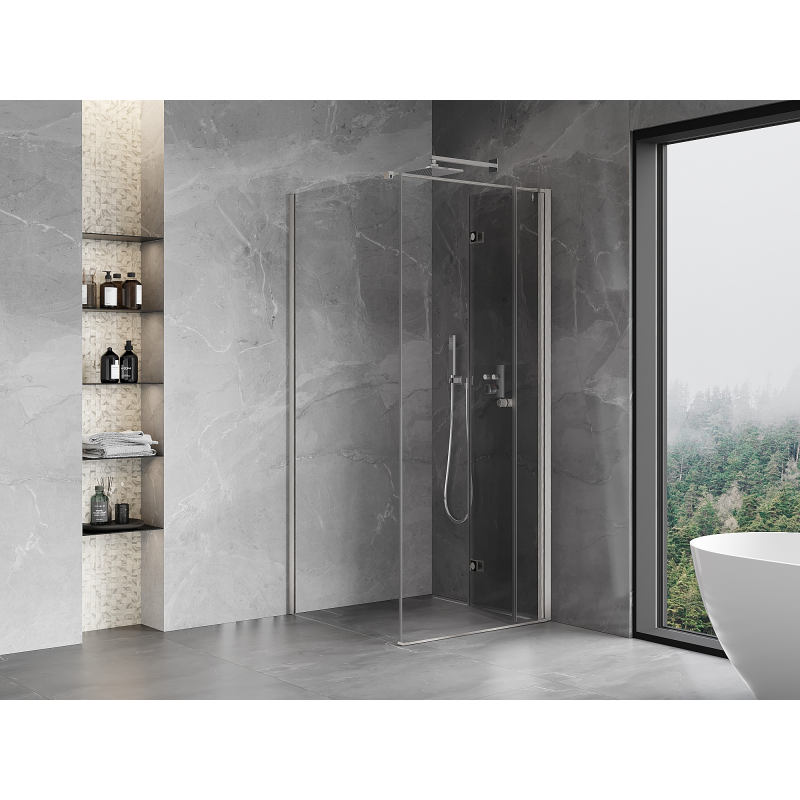 Mexen Mist-F cabine de douche pliable droite 80 x 80 cm, transparent, nickel brossé - 8A6T-080-080-97-00-P