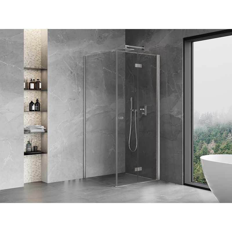 Mexen Mist-F cabine de douche pliable droite 80 x 80 cm, transparent, nickel brossé - 8A6T-080-080-97-00-P